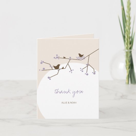 巣作り鳥と家族のベビーシャワーサンキューカード サンキューカード (正面)