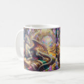 巣穴で本とコーヒーを持つファンタジードラゴン コーヒーマグカップ (正面左)