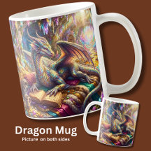 巣穴で本とコーヒーを持つファンタジードラゴン