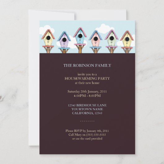 巣箱|の引っ越し祝いパーティーのパーティの招待状 招待状 (正面)