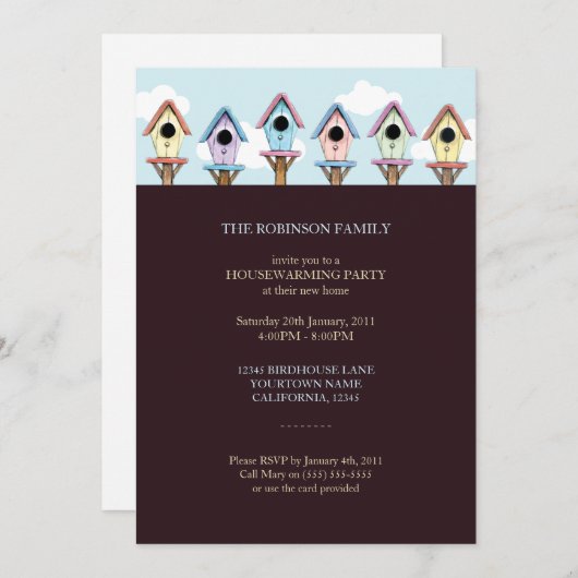 巣箱|の引っ越し祝いパーティーのパーティの招待状 招待状 (正面/裏面)