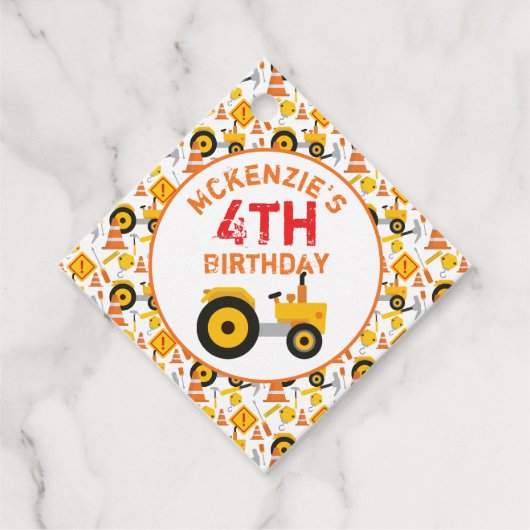 工事お誕生日パーティー ホワイトギフトタグ フェイバータグ (正面)