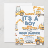 工事だ！男の子が生まれるよ！ダンプトラックパーティー 招待状 (正面/裏面)