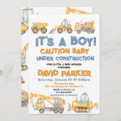 工事だ！男の子が生まれるよ！ダンプトラックパーティー 招待状 (正面/裏面)