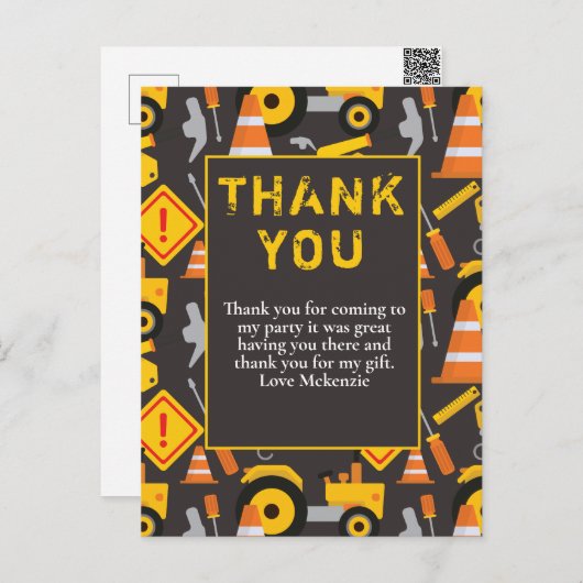 工事の誕生日パーティーお礼メッセージ ポストカード (正面/裏面)