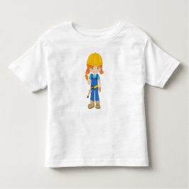 工事ガール オレンジの髪 かわいい女の子 ハンマー トドラーTシャツ