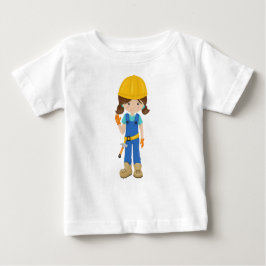 工事ガール、茶髪、かわいい女の子、金づち ベビーTシャツ