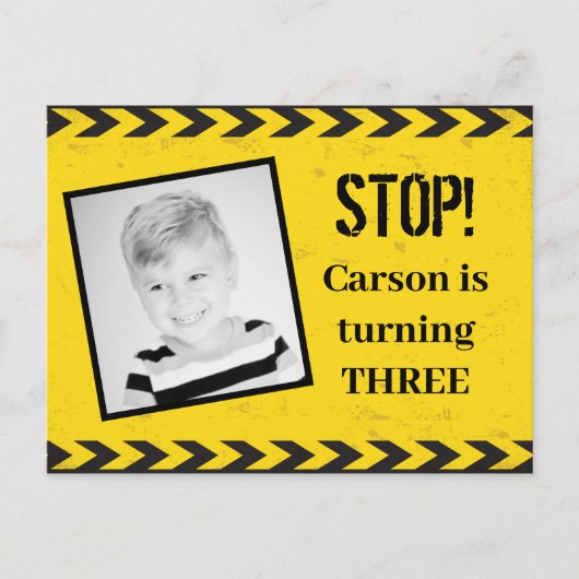 工事テープ フォト イエロー こども 誕生日パーティー ポストカード (正面)