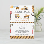 工事中ダンプトラック4歳の誕生日パーティー 招待状 (スタンド正面)