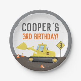 工事中トラクターのお誕生日おめでとう 何歳にも対応 ペーパープレート