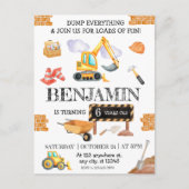 工事現場のダンプカーとショベルカーの誕生日パーティー ポストカード (正面)