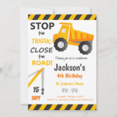 工事現場のダンプトラックの誕生日パーティーへようこそ 招待状 (正面)
