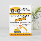 工事現場のダンプトラック子供の誕生日 招待状 (スタンド正面)