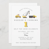 工事現場のダンプトラック 誕生日パーティー招待状 招待状 (正面/裏面)