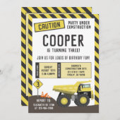 工事現場のダンプトラック 誕生日 どんな年齢でも 招待状 (正面/裏面)