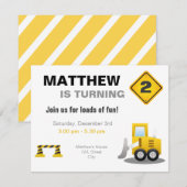 工事現場の少年誕生日招待状 招待状 (正面/裏面)