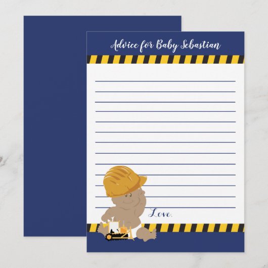 工事現場の男の子ベビーシャワーのアドバイスカード 招待状 (正面/裏面)