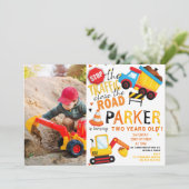 工事現場の誕生日かわいい写真 招待状 (スタンド正面)