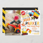 工事現場の誕生日かわいい写真 招待状 (正面/裏面)