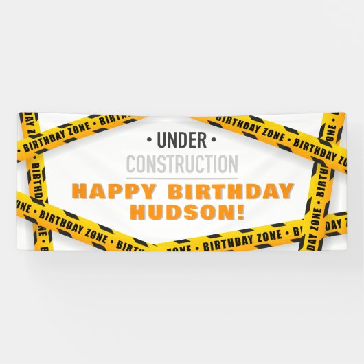 工事現場の誕生日パーティーバナー黄色のダンプトラック 横断幕 (横)