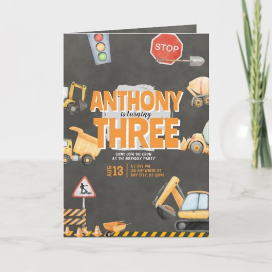 工事現場の誕生日パーティー招待状 カード (正面)