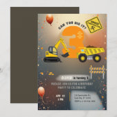 工事現場の誕生日パーティー 招待状 (正面/裏面)