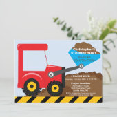 工事用トラックの男の子の誕生日パーティー 招待状 (スタンド正面)
