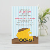 工事用トラックの男の子の誕生日パーティー 招待状 (スタンド正面)