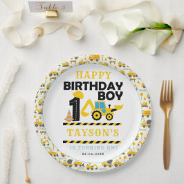 工事用トラックの1歳の誕生日 | 子供のパーティー ペーパープレート