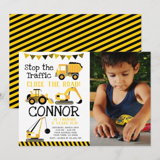 工事、ダンプトラックの写真付き 招待状 (正面/裏面)