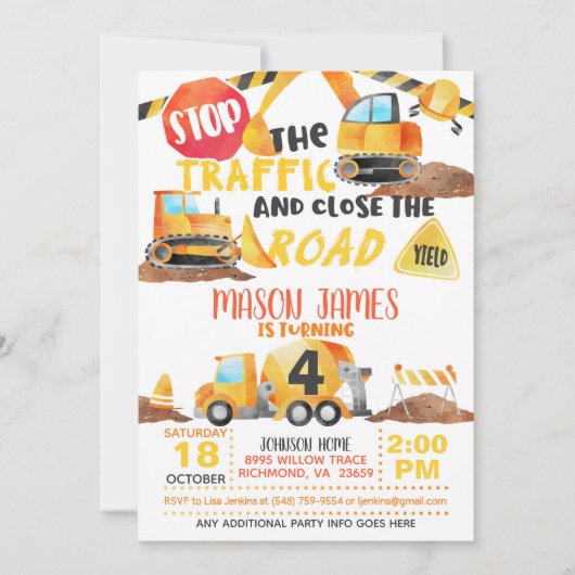 工事 誕生日 招待状 (正面)