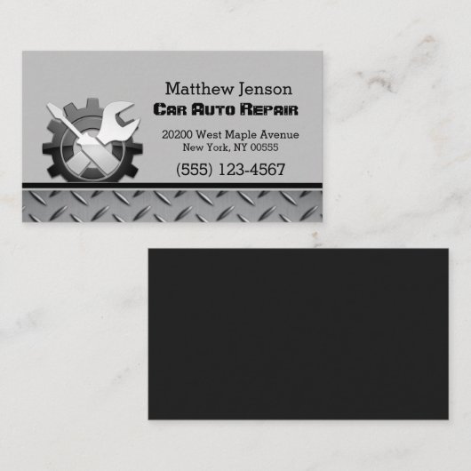 工具ダイヤモンドプレートデザイン自動修理車整備士 名刺 (正面/裏面)