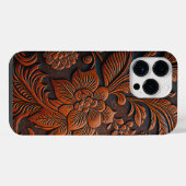 工具付きレザーフローラデザイン iPhoneケース (裏面横)