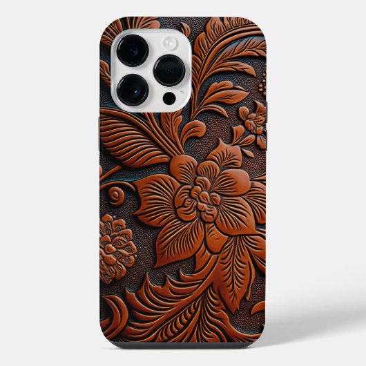 工具付きレザーフローラデザイン iPhoneケース (裏面)