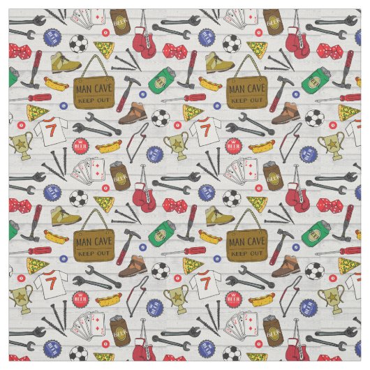 工具小屋おもしろいビアデンマンケーブパターン（の模様が）ある ファブリック (見本)