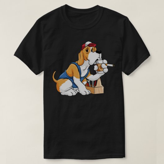 工具箱と工具2を備えた整備士としての犬 Tシャツ (デザイン正面)