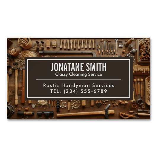 工具素朴大工の木工職人 マグネット名刺 (正面)