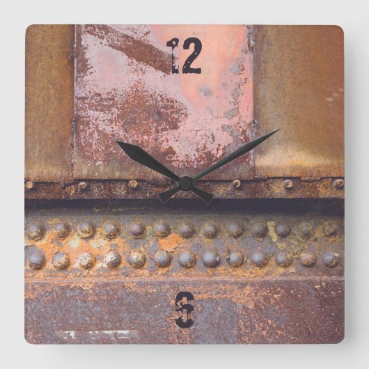 工業用グランジ錆パターン スクエア壁時計 (正面)