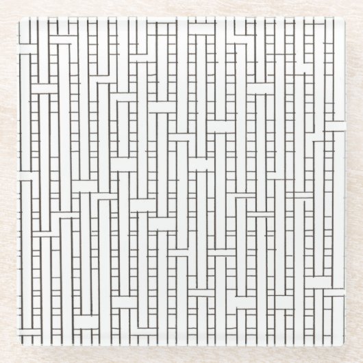 工業用グリッド – 白黒ミニマルモダンリスト ガラスコースター (正面)