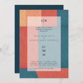 工業用シックなトスカーナモノグラム結婚抽象芸術 招待状 (正面/裏面)