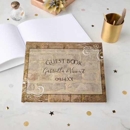 工業用シックなレンガ結婚ズ ゲストブック (正面見開き)