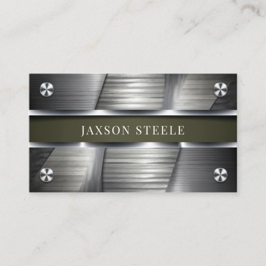 工業用ブラシ仕上げメタルとオリーブグリーン 名刺 (正面)