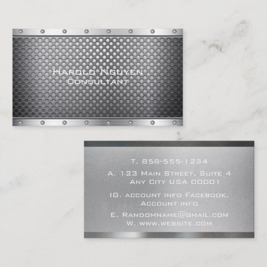 工業用ブラシ仕上げ金属ステンレス鋼 名刺 (正面/裏面)