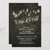 工業用ブリックのエジソン灯を持って保持する 招待状 (正面/裏面)