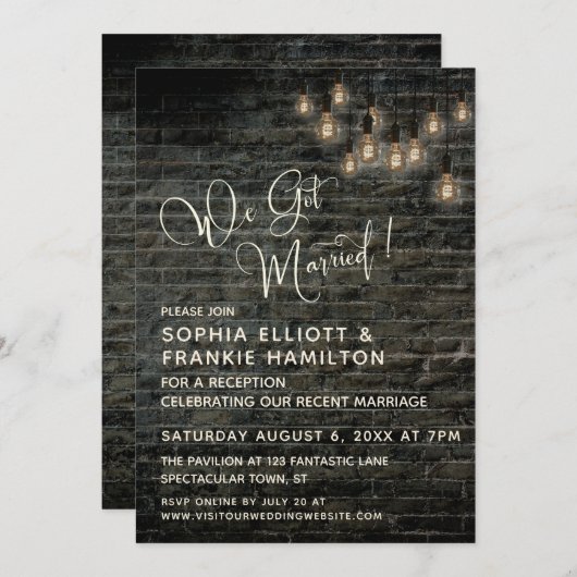 工業用ブリックヴィンテージライト得、我々結婚した 招待状 (正面/裏面)