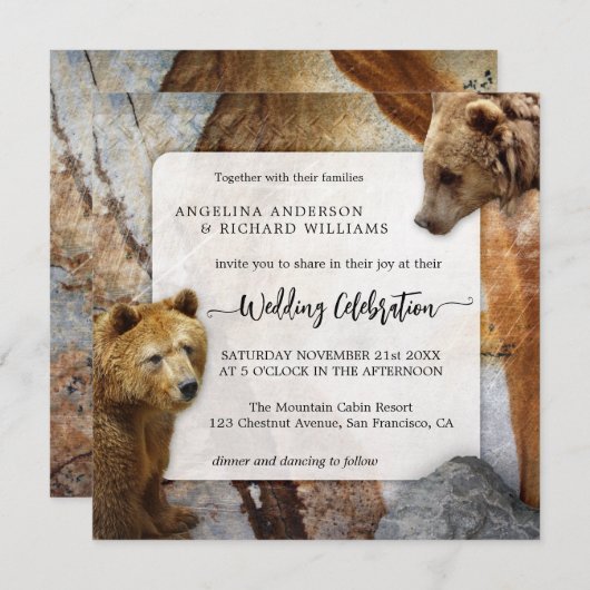 工業用花崗岩ベア結婚式招待状 招待状 (正面/裏面)