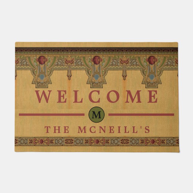 工芸品、職人、ミッションスタイルバラ ドアマット (正面)