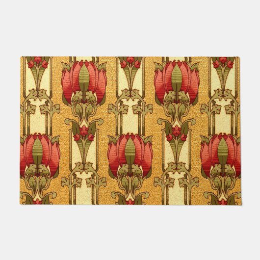 工芸品、職人、ミッションスタイル花 ドアマット (正面)