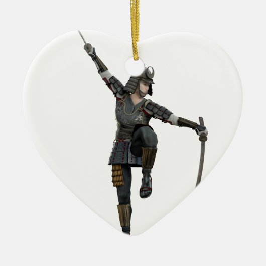 左に見る2本の剣を持つ武士 セラミックオーナメント (正面)