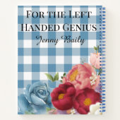 左利きのためのブルーのチェック柄花柄カスタムデザイン ノートブック (裏面)